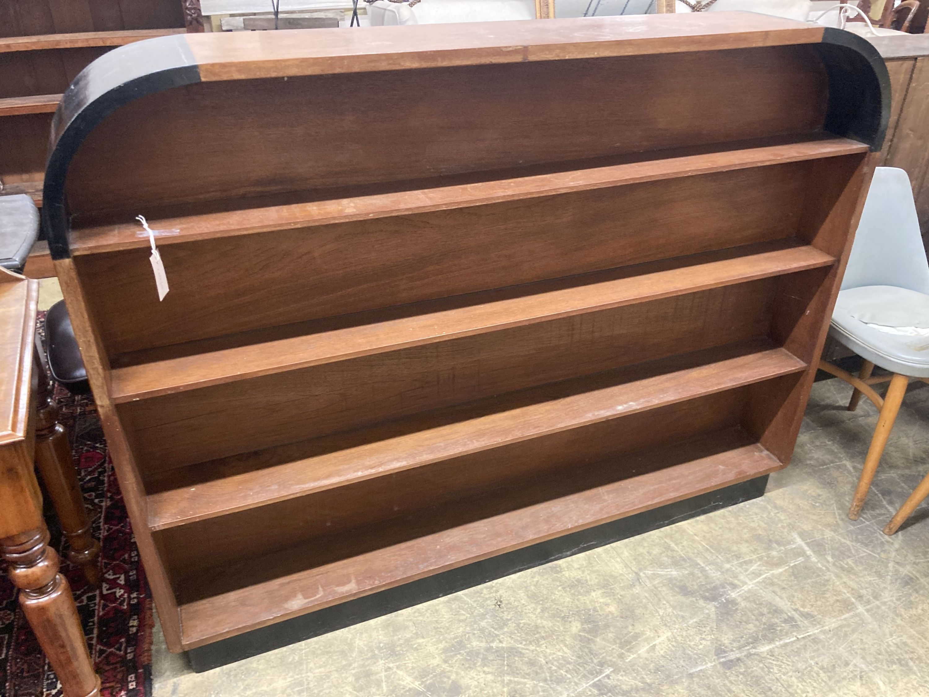 An Art Deco style open bookcase, width 152cm, depth 25cm, height 118cm